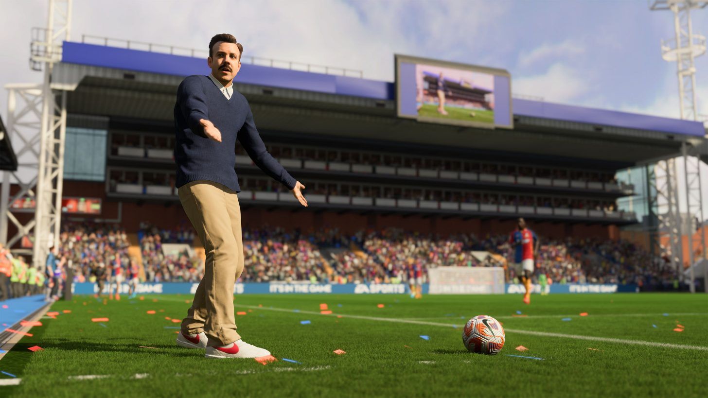 Ted Lasso standing on the touchline - FIFA 23 won't install