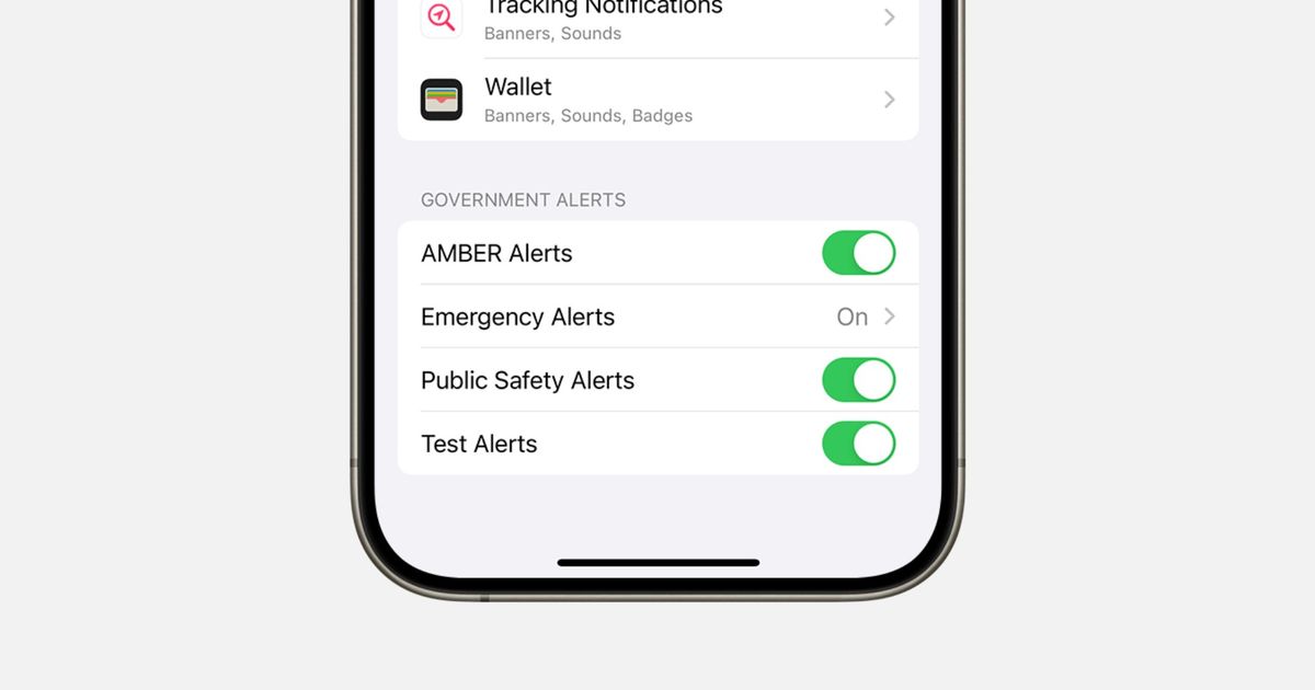 An image that shows the settings to turn off AMBER alerts on iPhone 