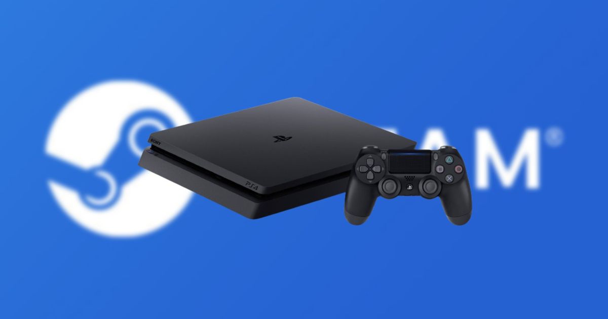 An image of PS4 with a Steam logo in the background