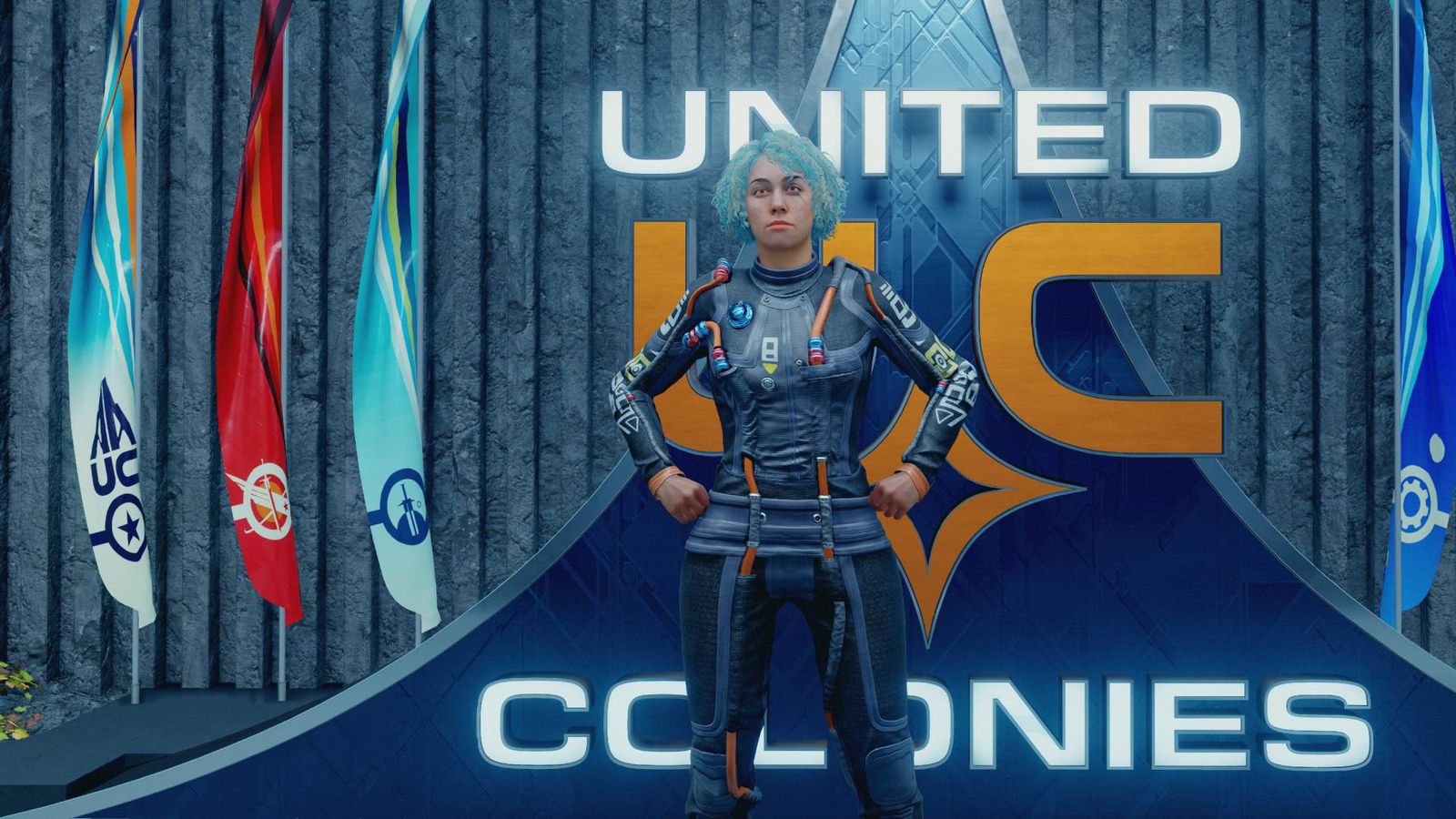 Starfield mods not working - An image of a character standing infront of the UC logo