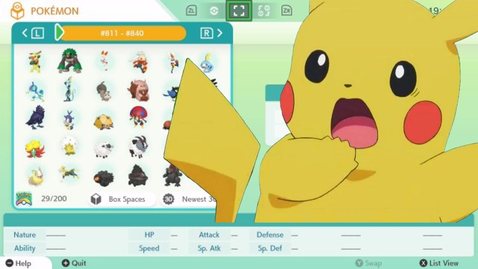 Pokemon Home Pikachu surprised at inventory after Error Code 10015