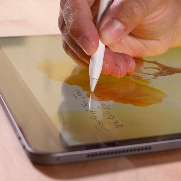 Apple pencil being used on Zagg screen protector for iPad.