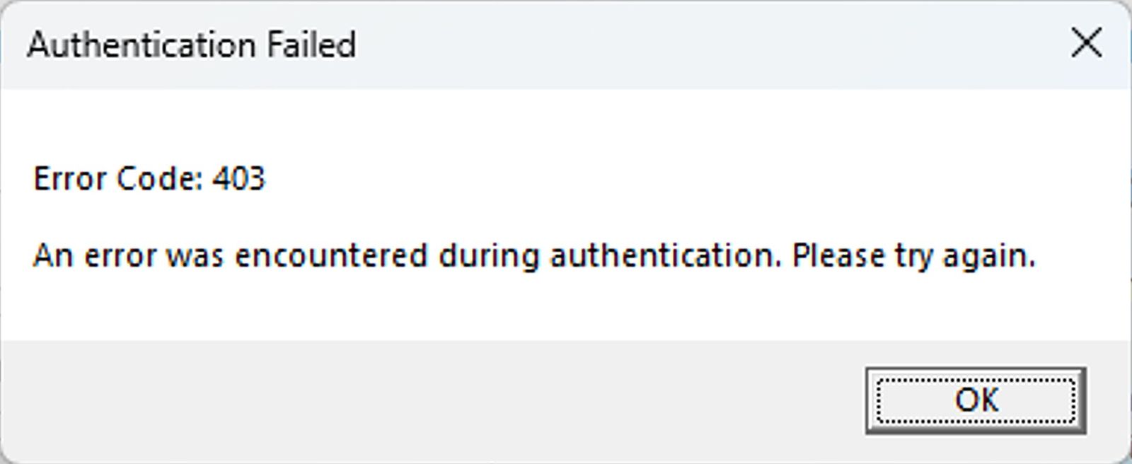 Roblox error code 403 - "An error was encountered during authentication. Please try again."