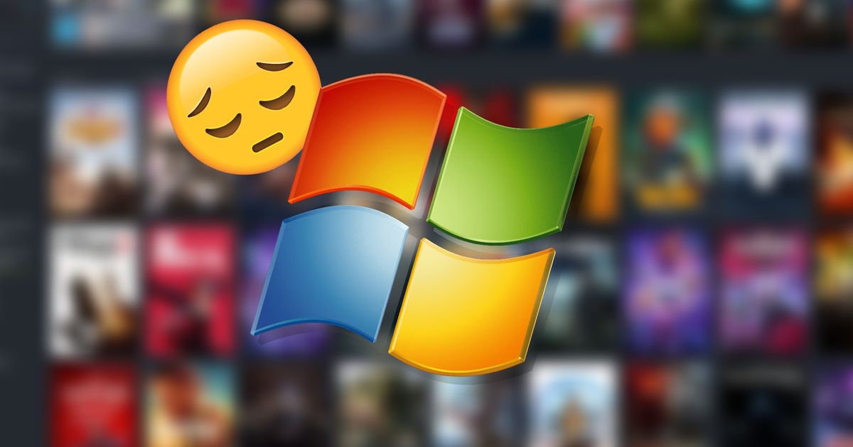 A sad face emoji next to the Windows 7 logo
