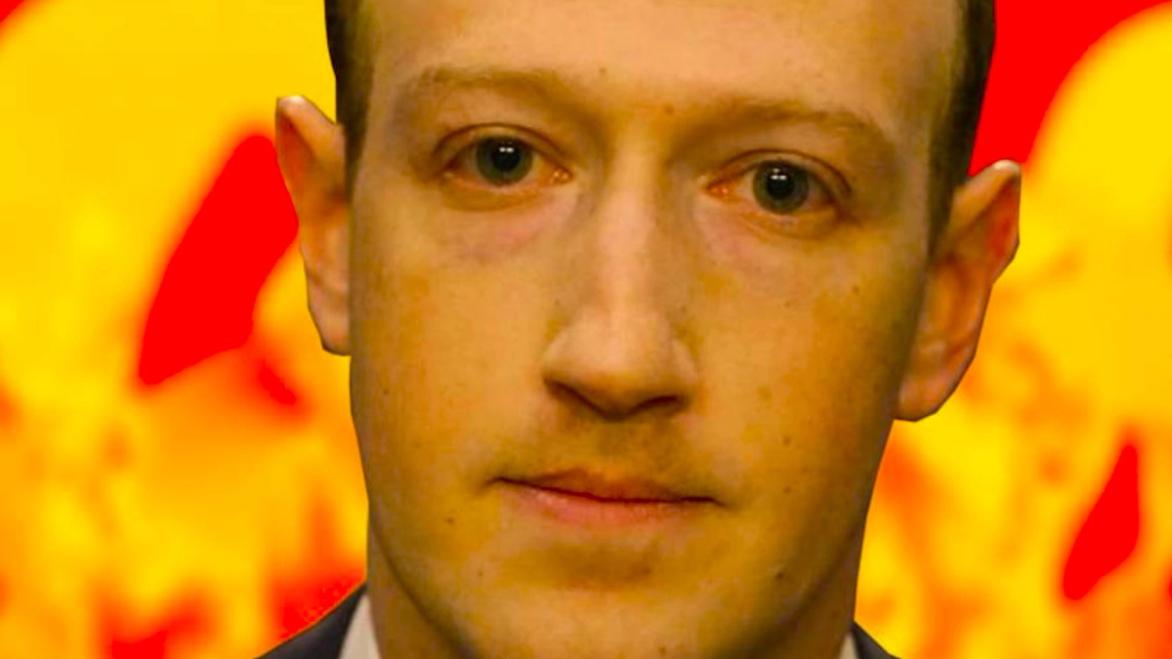 mark zuckerberg sad face with fire behind him 