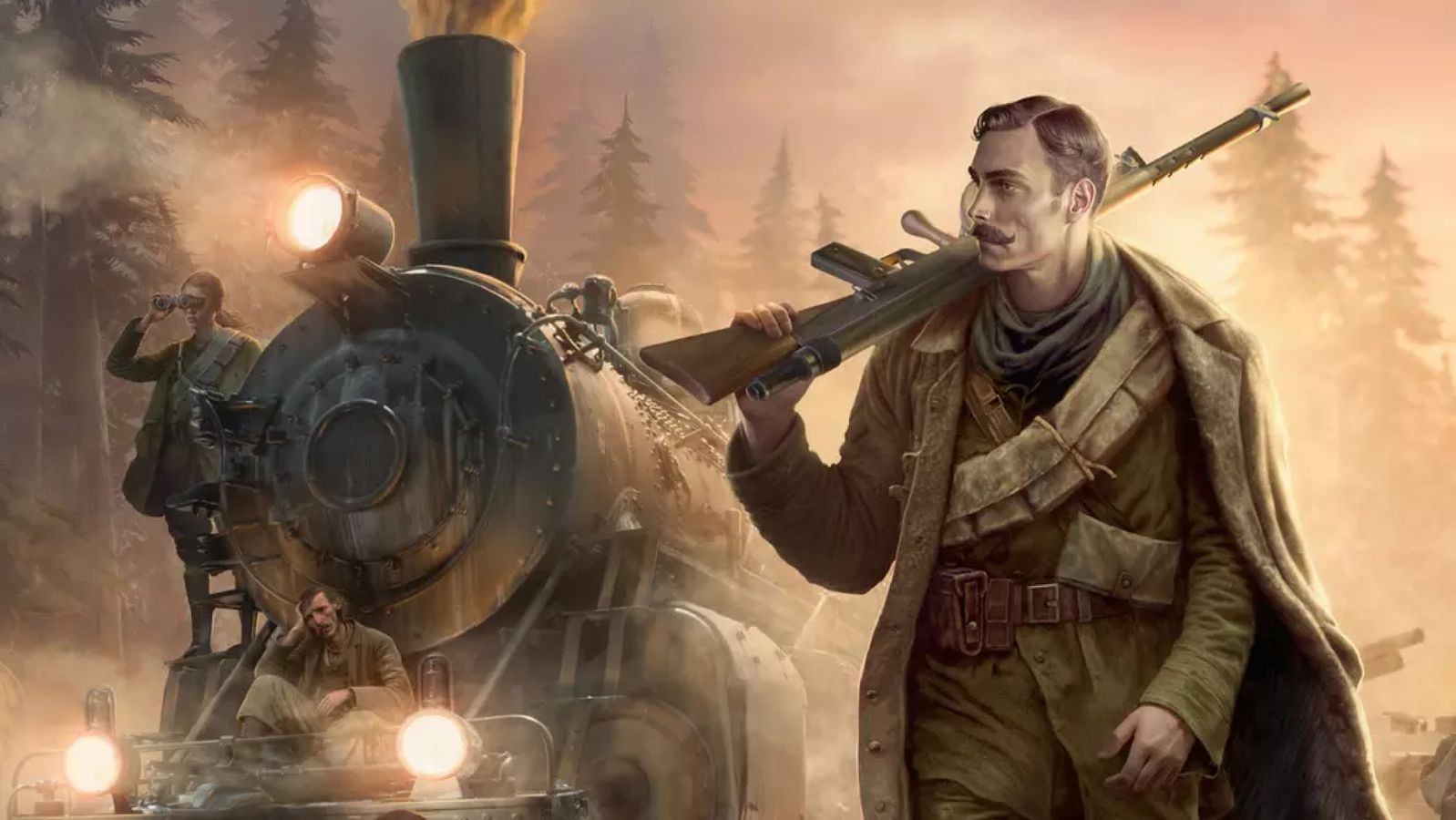 Image of Last Train Home soldier standing next to train