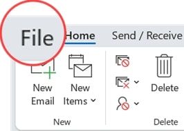 A screenshot of the File tab in Microsoft Outlook.