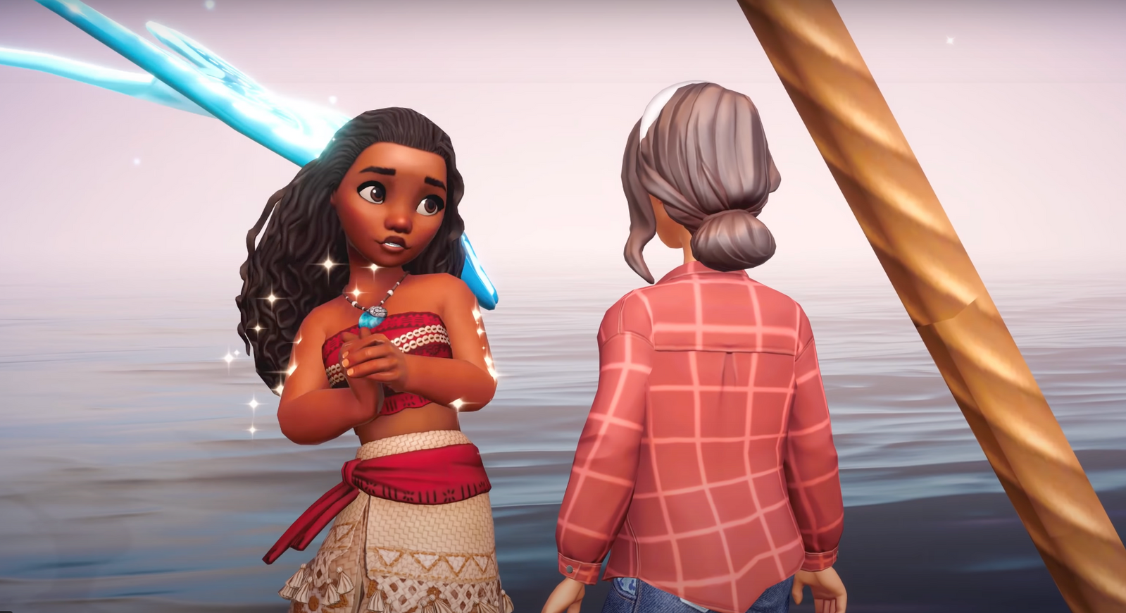 Moana talking to an avatar - Disney Dreamlight Valley time travel bug