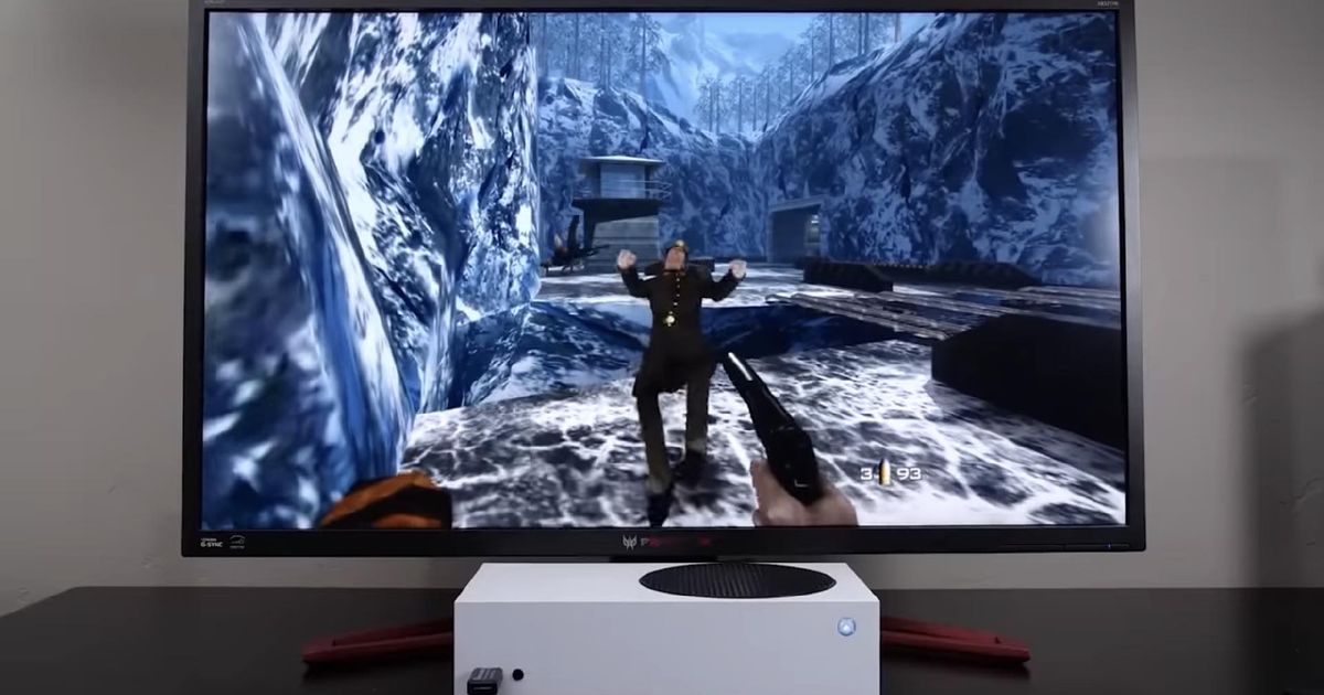 An Xbox Retail Mode emulator running on a Series S playing the Xbox 360 port of Goldeneye 