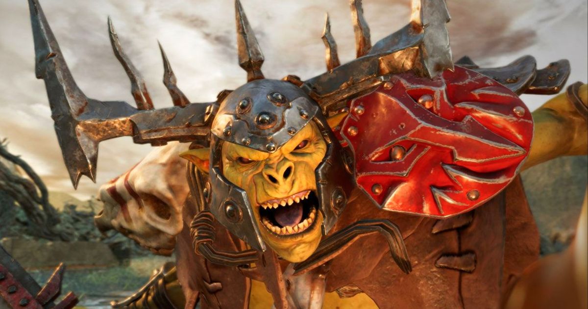 Orruk Kruleboyz unit yelling at the viewer in Warhammer Realms of Ruin