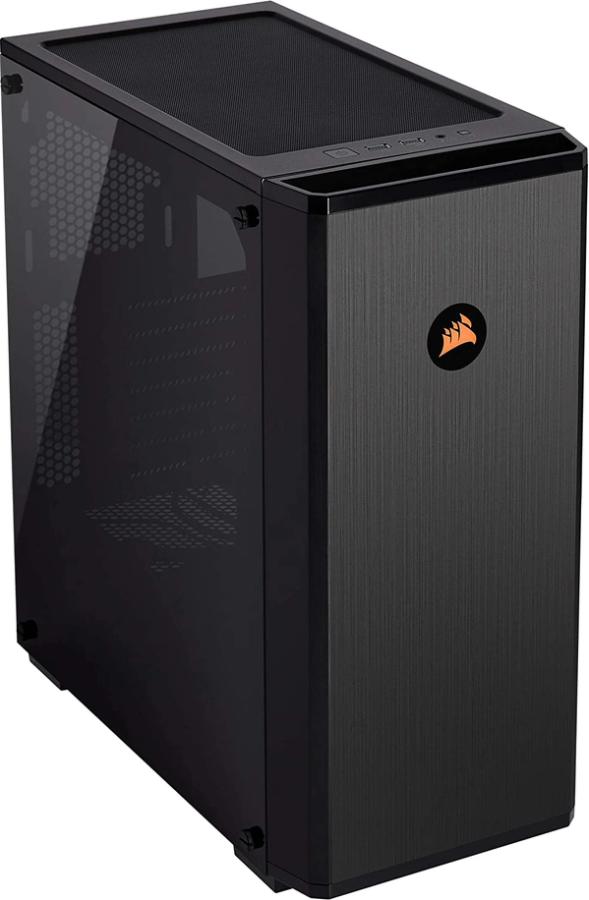 Corsair Carbide Series 175R product image of a black PC case featuring a translucent side and an orange logo on the front.
