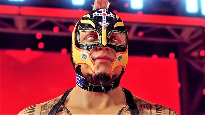 WWE 2k23 wrestler ratings Rey Mysterio looking ahead