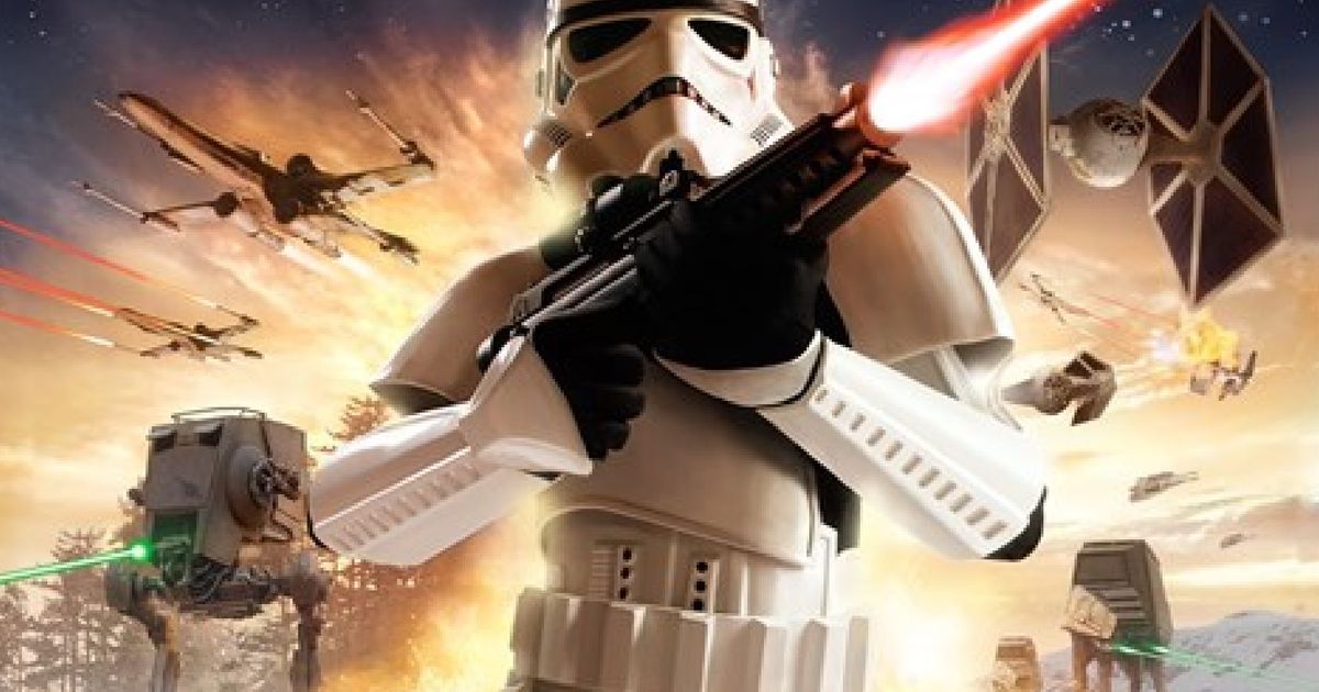 Star Wars Battlefront 2005 high res key art showing an army of Stormtroopers charging 