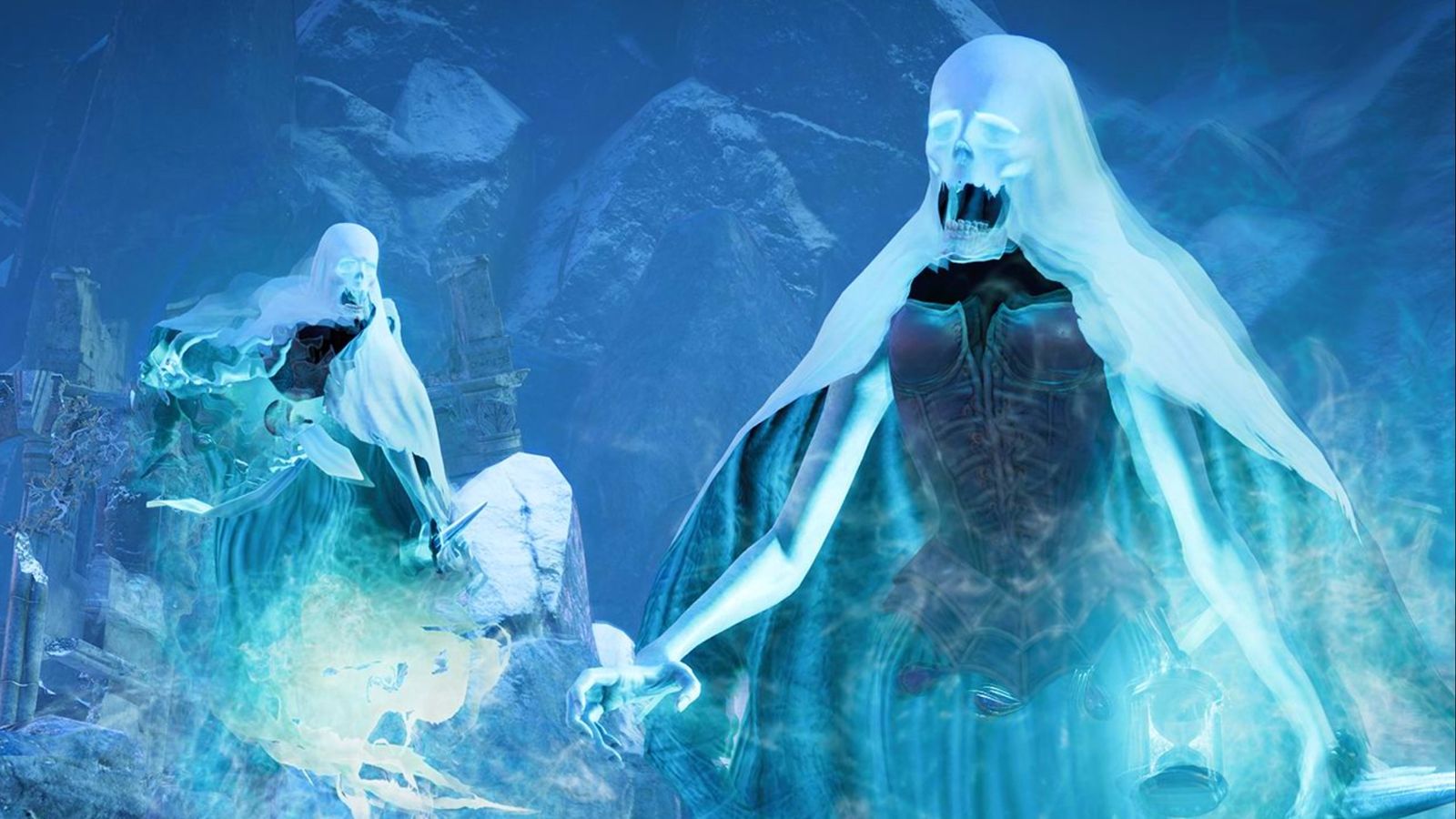 Spectral Nighthaunt units on a cold battlefield in Warhammer Realms of Ruin