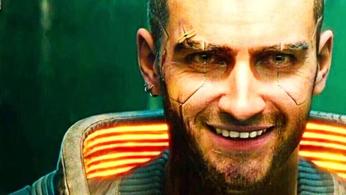 Cyberpunk 2077 protagonist male V smiling in the mirror 