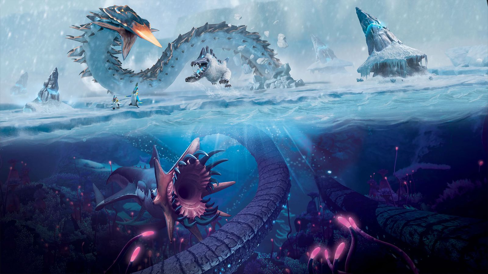 Subnautica monsters underwater and above surface