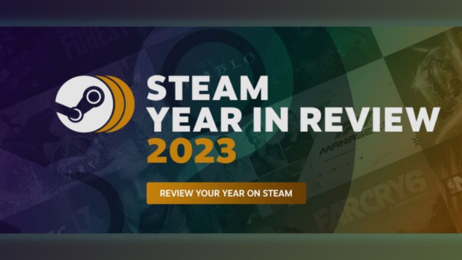 Get Steam Year in Review - An image that reads "Steam Recap 2023"