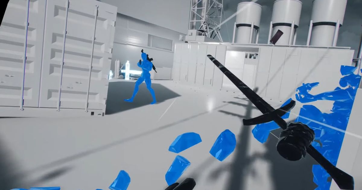 Gameplay screenshot of someone hitting an enemy with sword in COLD VR