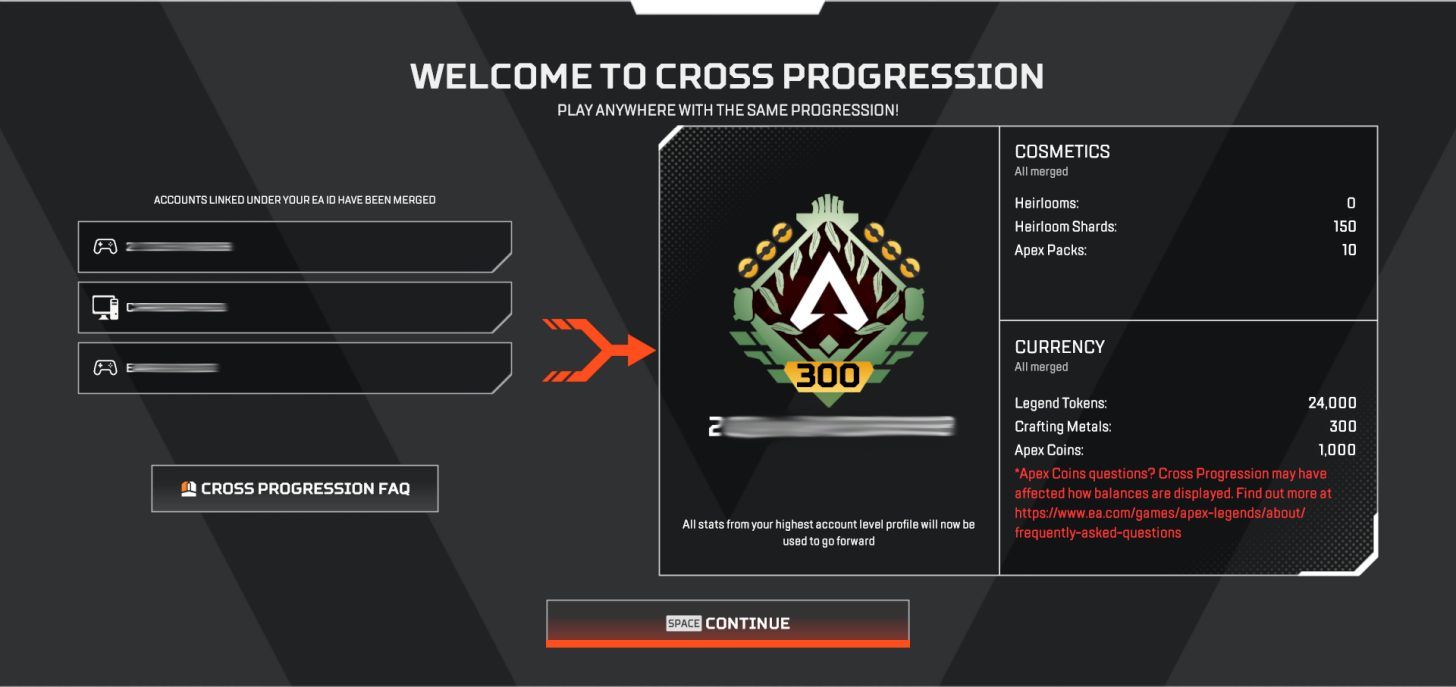 Apex Legends cross-progression not working - An image of the in-game cross-progression prompt