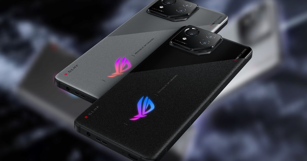 ASUS ROG Phone 8 base models lying in front of a blurred press image