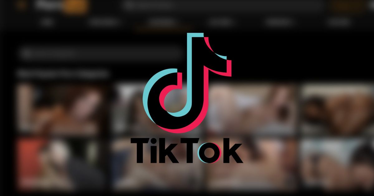 Gooning meaning tiktok - An image of the logo of TikTok with a heavily blurred PornHub image in the background