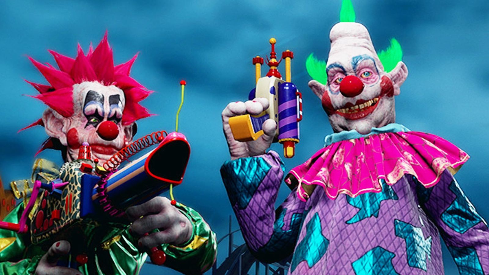 Killer Klowns from Outer Space characters brandishing weapons 