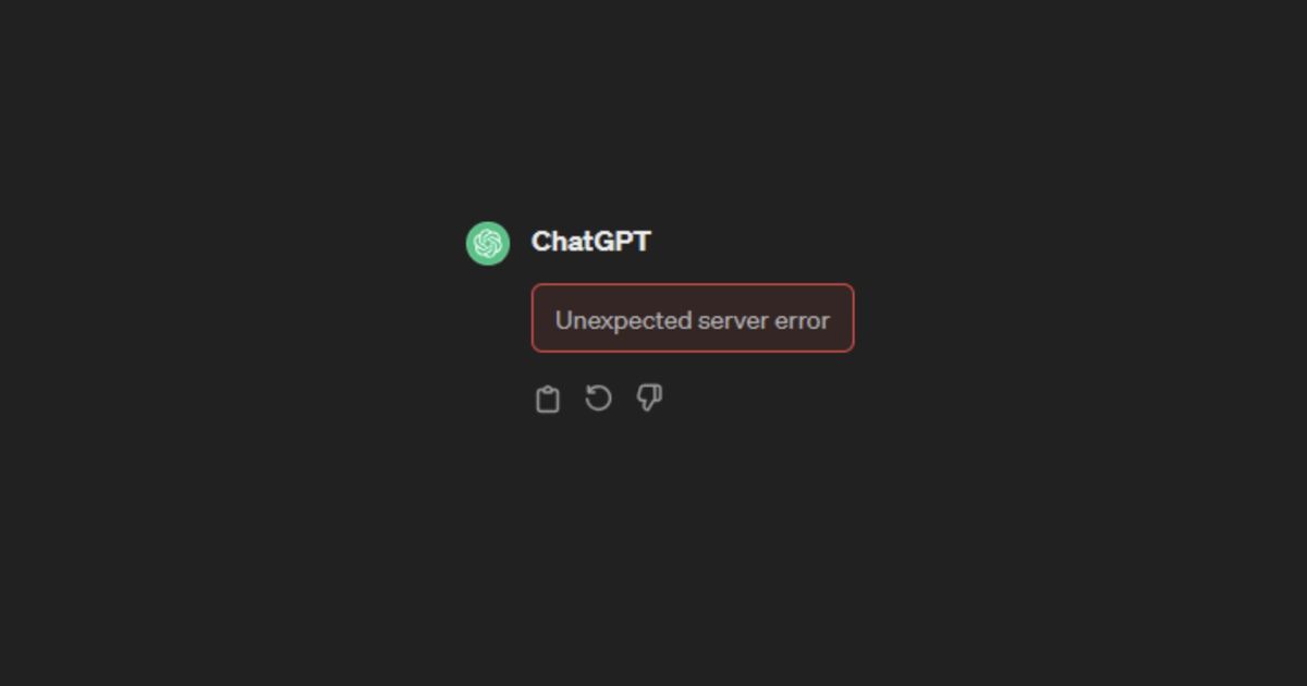An image of the ChatGPT "Unexpected server error"