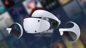 PSVR 2 headset in front of a blurred Steam image