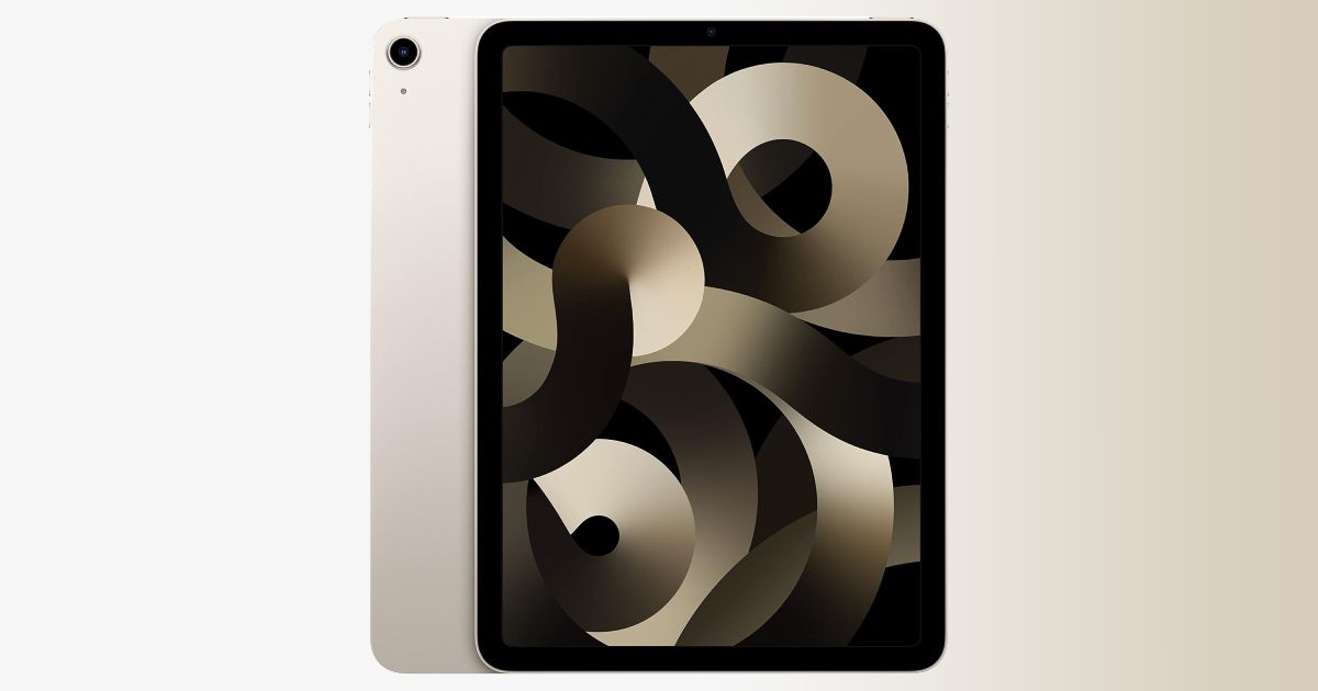 A Starlight and black iPad with a circular pattern on the display