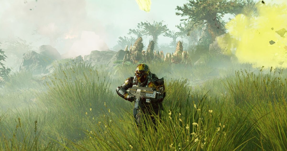 Helldivers 2 "Login limit reached" - An image of a helldiver with a gun in a field.