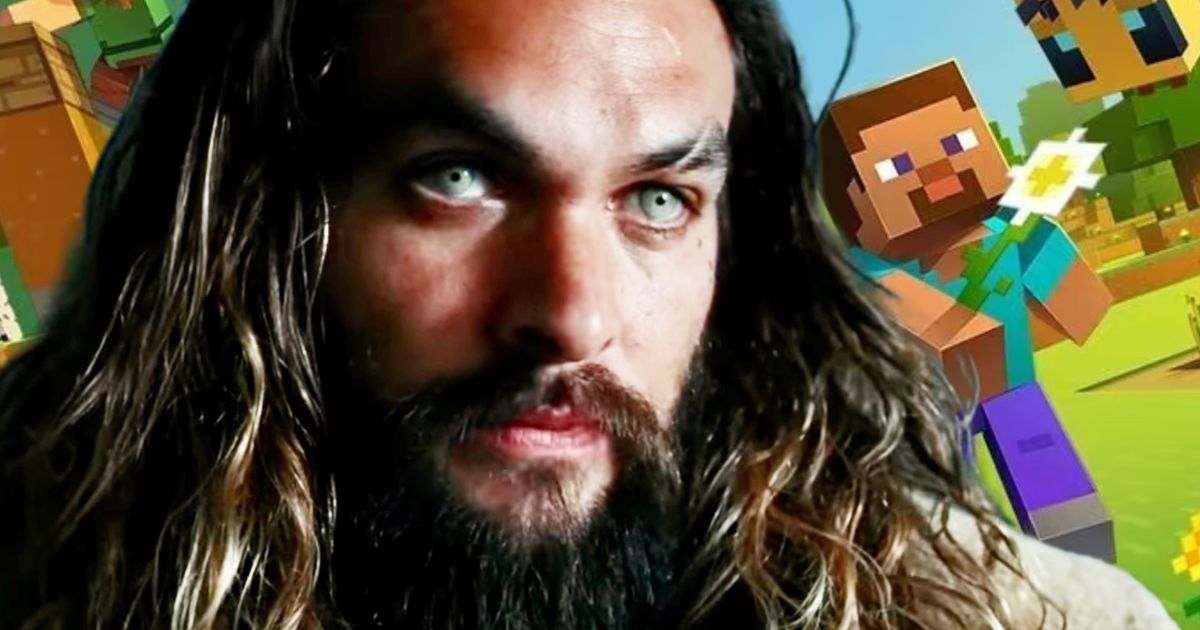 Aquaman star Jason momoa on a Minecraft movie background
