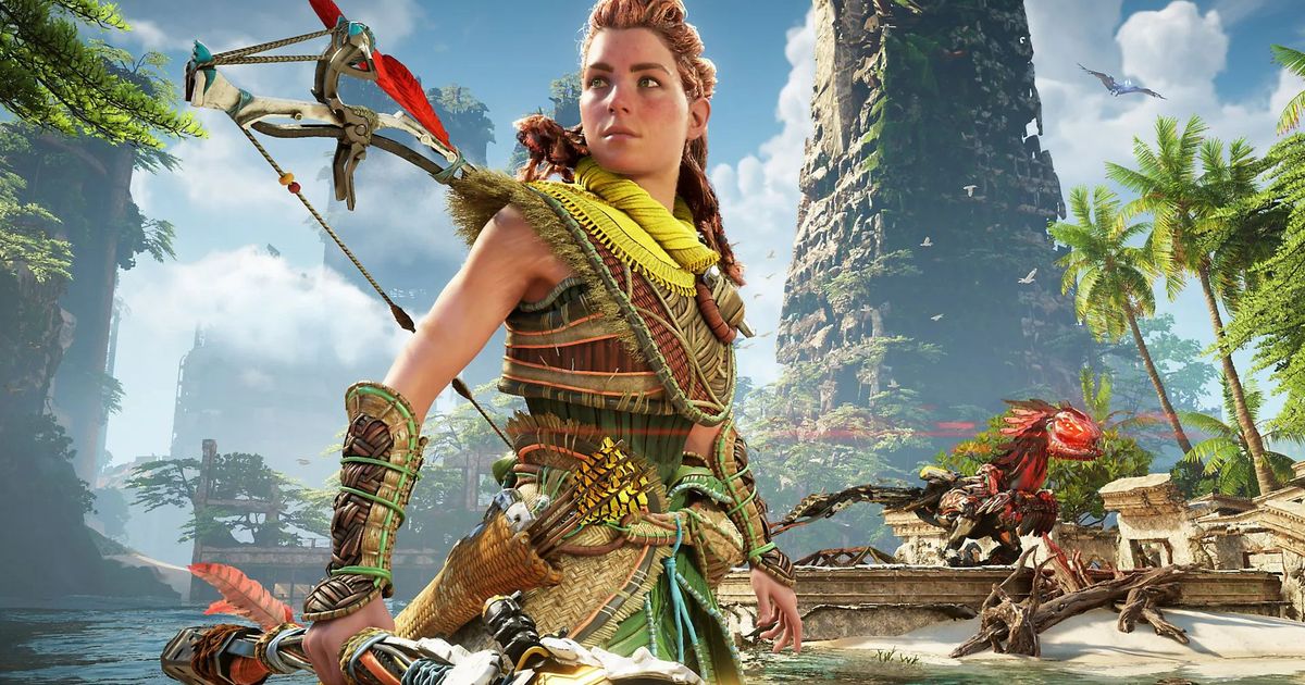 Aloy standing central with a bow in Horizon Forbidden West