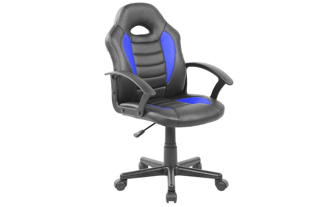 Techni Mobili product image of a dark grey chair with blue trim.