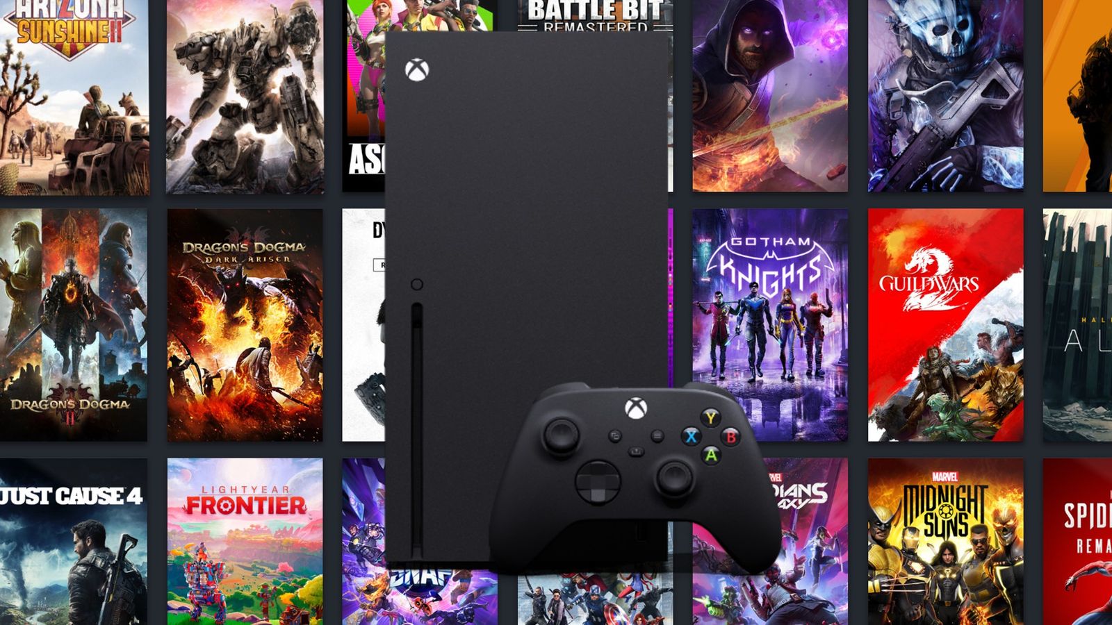Steam library background behind an Xbox Series X console