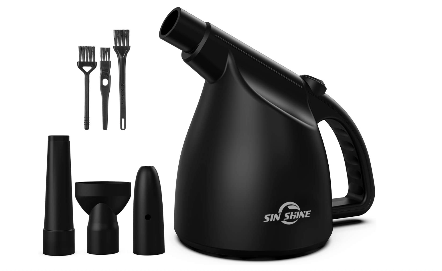 SIN SHINE Air Duster product image of a black air duster next to a set of smaller utensils.
