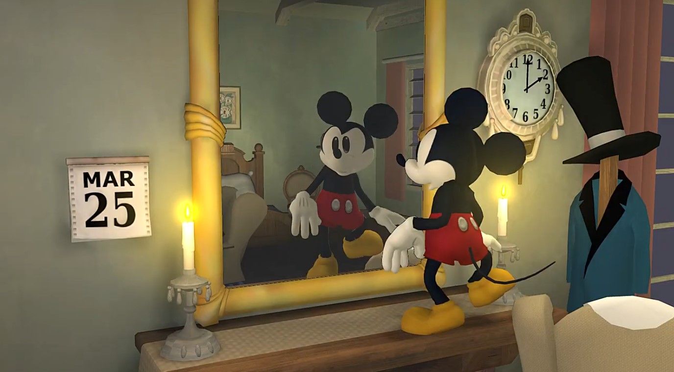 Epic Mickey - Mickey looking at himself in the mirror