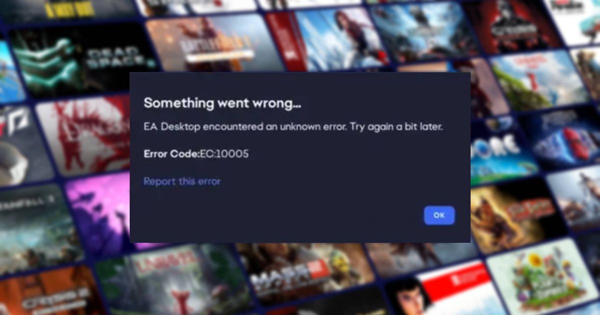 Am image of the pop-up error message on EA Play that reads "error code EC 10005"