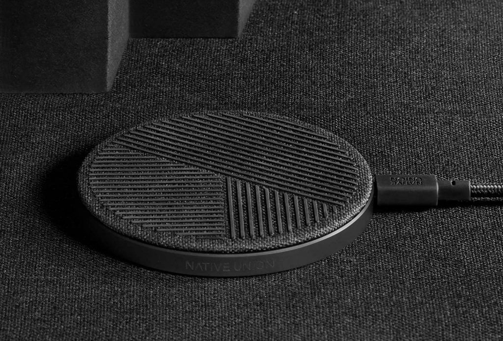 Native Union Drop product image of a black wireless charging pad.