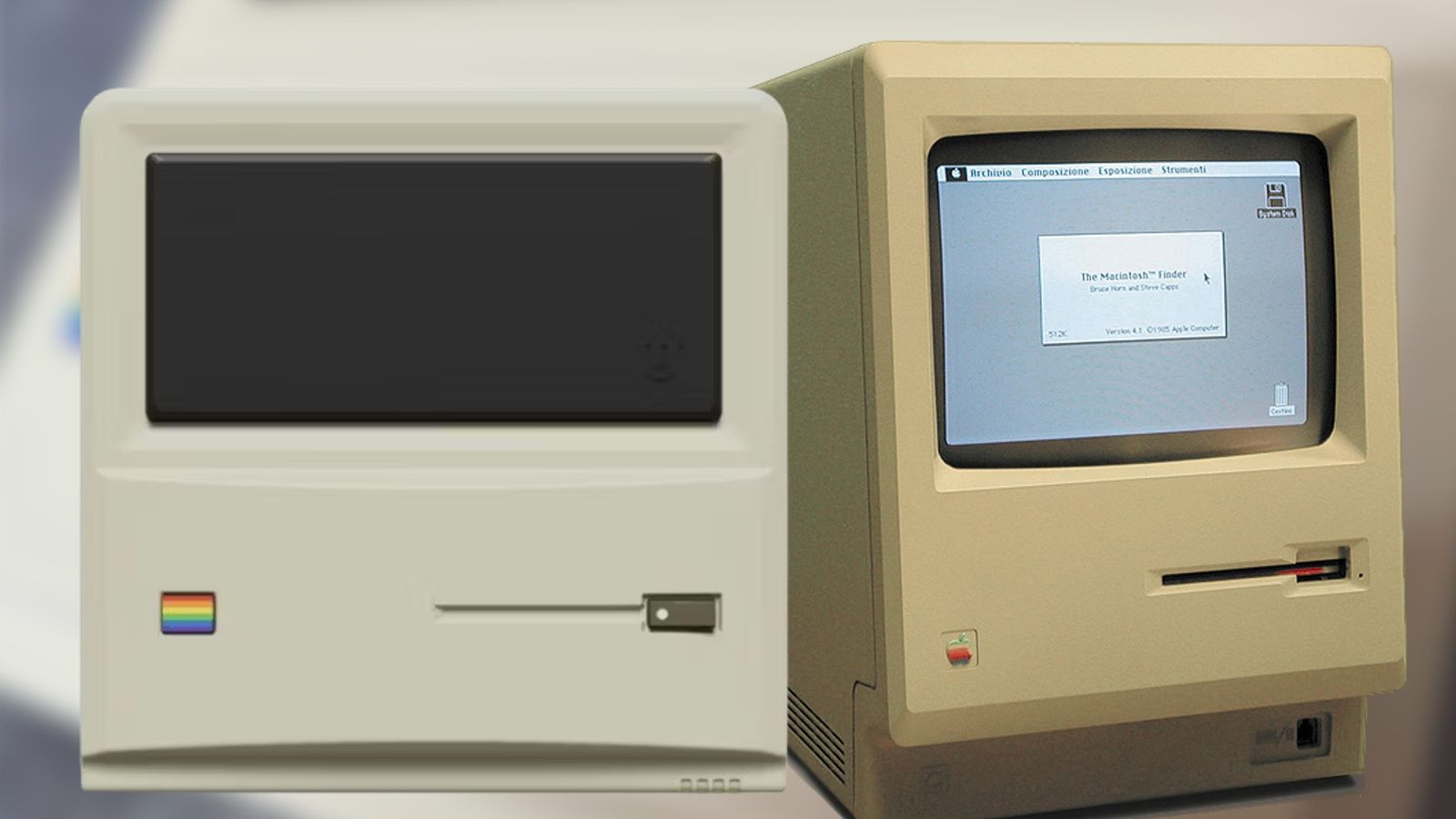 The AYANEO Retro Mini-PC next to the original Apple Macintosh