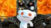 Reddit's new 3D Snoo in front of a fire background and the Terminators