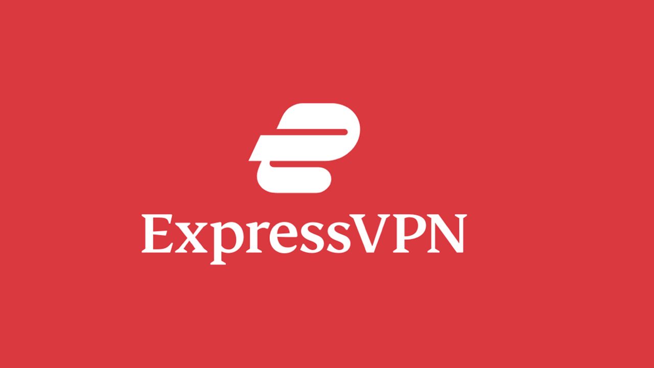 ExpressVPN logo in white on a red background.
