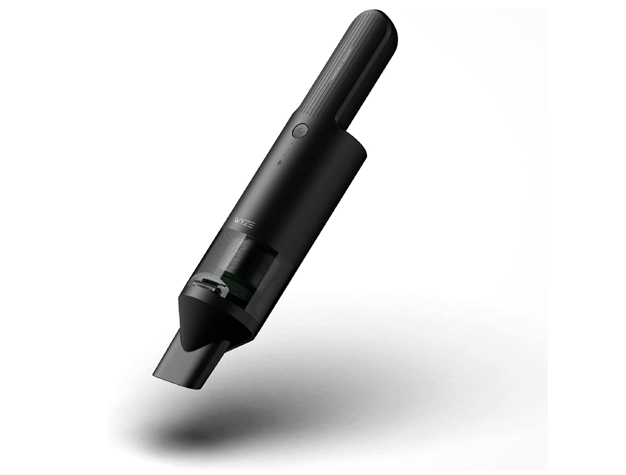 Wyze product image of an all-black handheld vacuum.