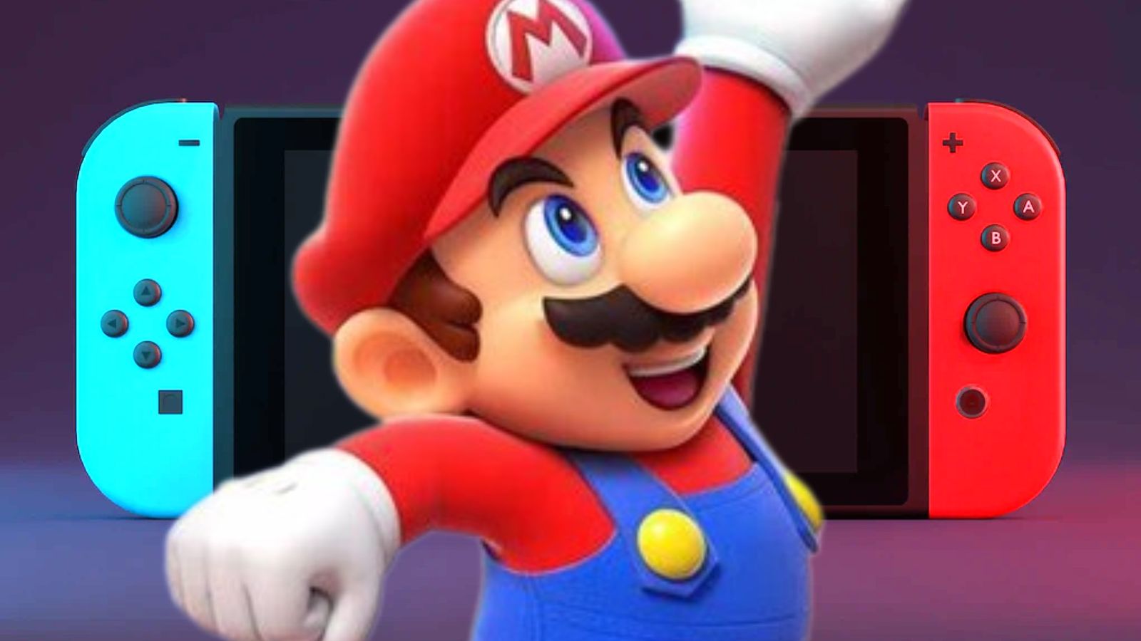 Mario posing on top of a Nintendo Switch console
