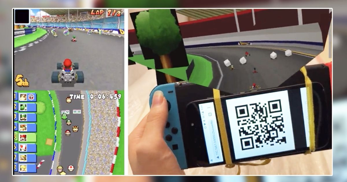 An image of an augmented reality DS emulator being played on top of a Nintendo switch 