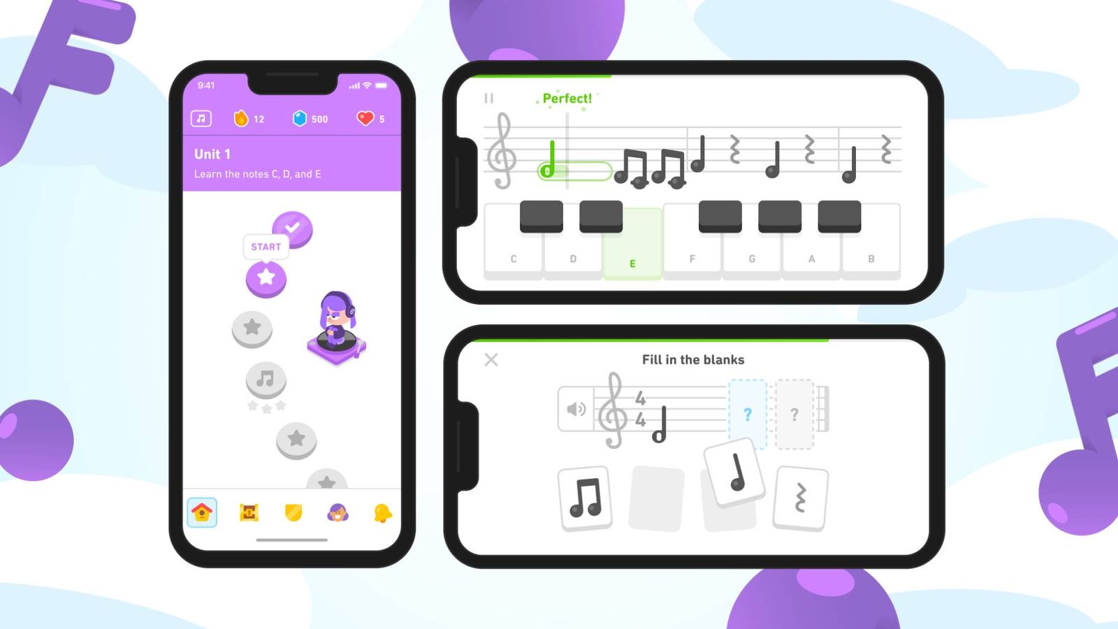 Duolingo Music release date - An image of the interface of the Duo music course