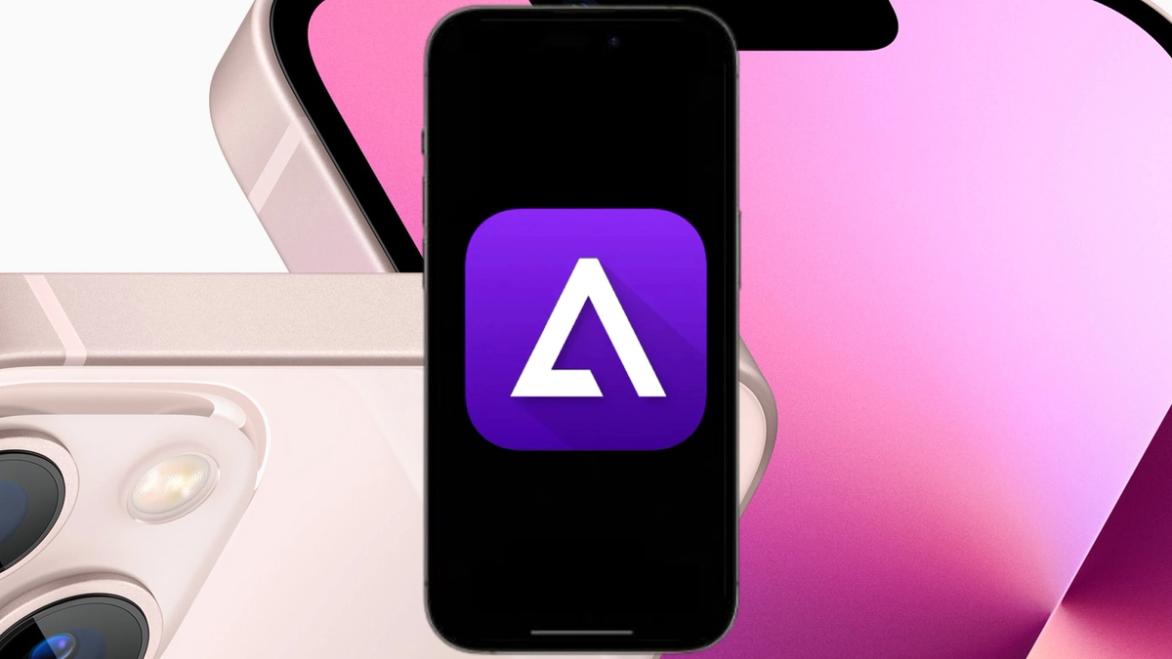 Delta app logo on an iPhone 15 Pro Max screen and in front of an iPhone press kit