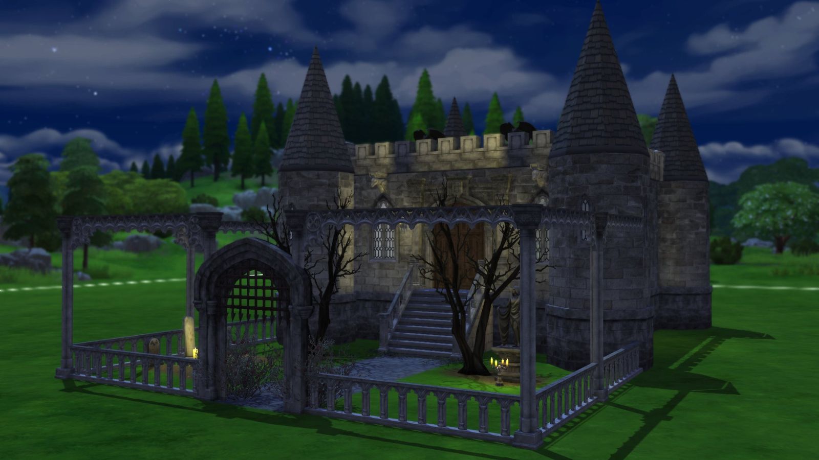A gothic themed castle in The Sims 4 Castle Estate kit
