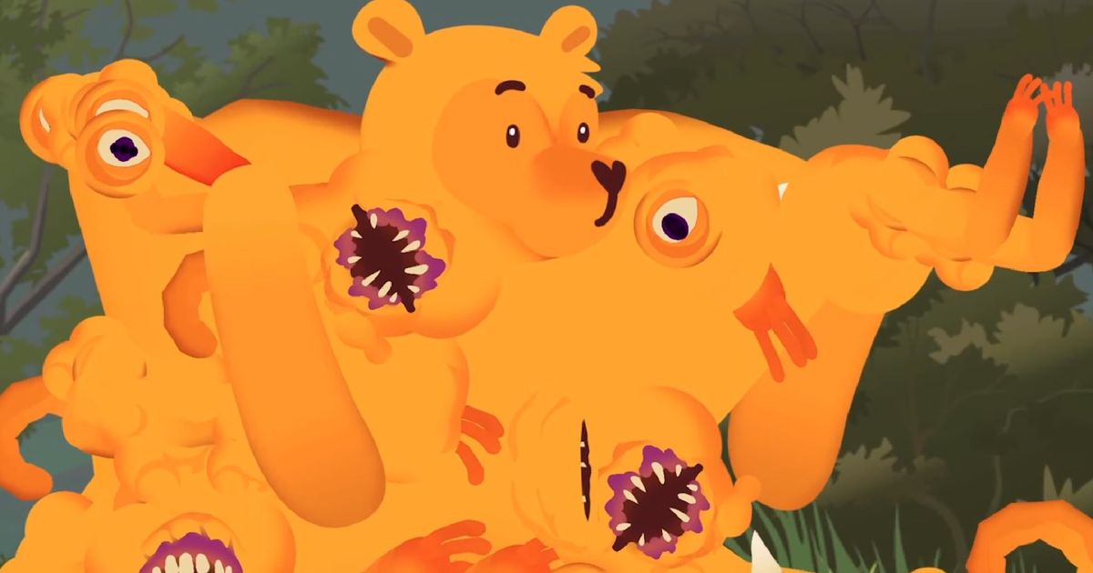 A mutated Winnie the Pooh from body horror puzzle game Winnie’s Hole 