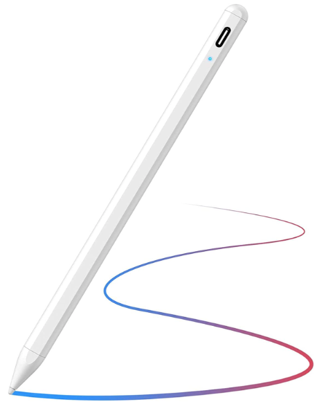 Blooding Stylus Pen in white drawing a multicoloured line.