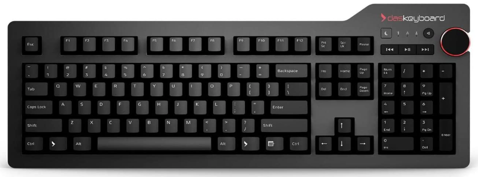 Das Professional Keyboard product image of a black keyboard with red and white branding in the top right.